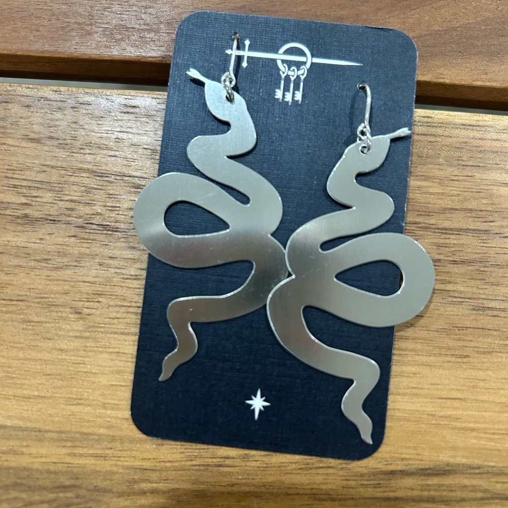 While Odin Sleeps Titanium Snake Earrings